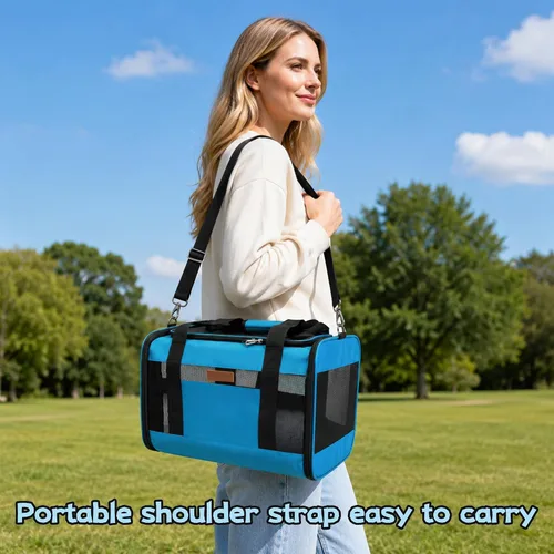 Vista 8 de YUNIQUE Transportador de gatos y perros de lados suaves para mascotas de hasta 15 libras, transportador plegable aprobado por aerolíneas con diseño