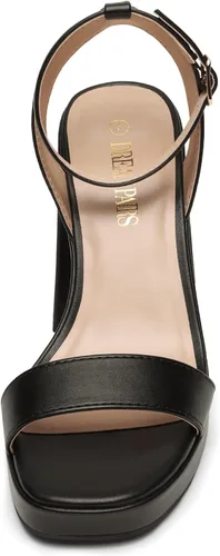 Vista 4 de DREAM PAIRS Tacones para mujer, plataforma gruesa, tacón alto, puntera abierta, moda, boda, fiesta, noche, baile, correa de tobillo, zapatos de tacón