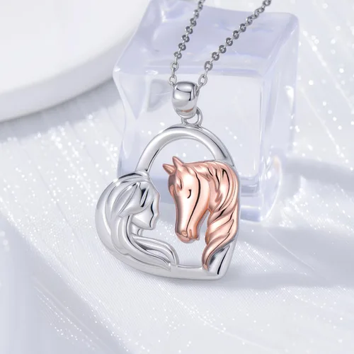 Vista 2 de Collar de plata de ley 925 con colgante de caballopatooso polarpingüinomuñeco de nieveabejacolibríunicornio, regalo de joyería para amantes