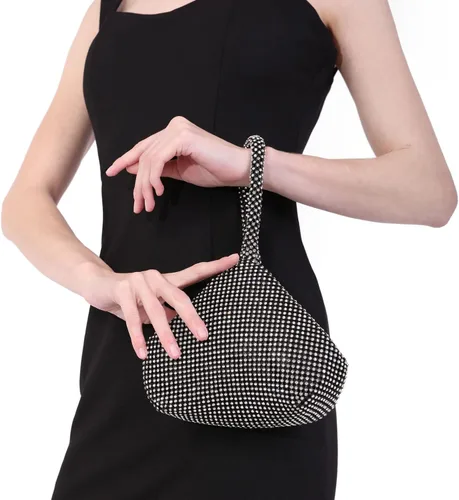 Vista 2 de Bolso de noche para mujer - Tamaño más grande mejorado, clutch de muñeca con diamantes de imitación completos brillantes para fiesta, boda, cita