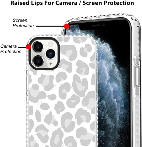 Vista 2 de SAKUULO Funda magnética para iPhone 11 Pro Max [Compatible con MagSafe] Patrón de Estampado de Leopardo Gris Claro Funda de Carga Inalámbrica