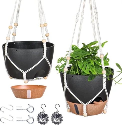 Vista 14 de Maceta colgante de riego automático de 8 pulgadas para plantas de interior Negro