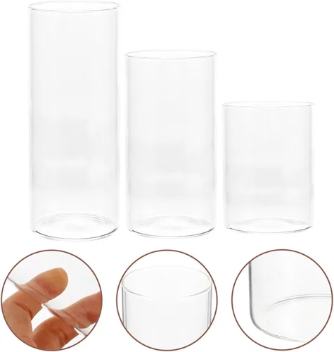 Vista 2 de HOMSFOU Funda para portavelas de huracán, cilindro de vidrio transparente, abierto en ambos extremos, tubo de sombra de chimenea, vela flotante