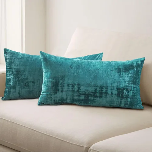 Vista 11 de Home Soft Things Juego de 2 fundas de almohada de terciopelo texturizado, 14 x 26 pulgadas, color verde azulado profundo, fundas decorativas