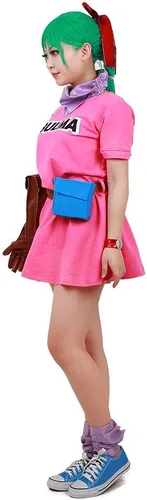 Vista 4 de miccostumes Disfraz de anime para mujer, vestido rosa, pañuelo con cinturón y guante