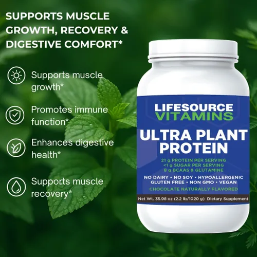 Vista 2 de LifeSource Ultra Plant Protein - Proteína vegana cruda a base de plantas, chocolate, 2.2 libras