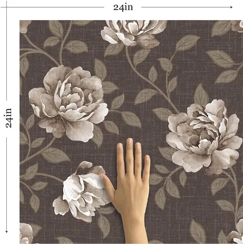 Vista 5 de Walls By Me Papel tapiz extraíble floral con textura marrón 1645-2 pies x 4 pies