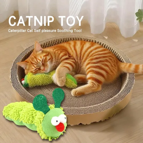 Vista 6 de Almohada de hierba gatera en forma de oruga, una bonita almohada masticable para gatos de interior de todas las edades