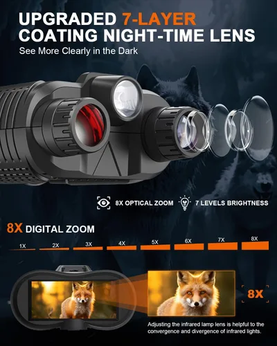 Vista 3 de Gafas de visión nocturna montadas en la cabeza, prismáticos de visión nocturna 4K para adultos con pantalla de 2.7 pulgadas, tarjeta TF de 32 GB