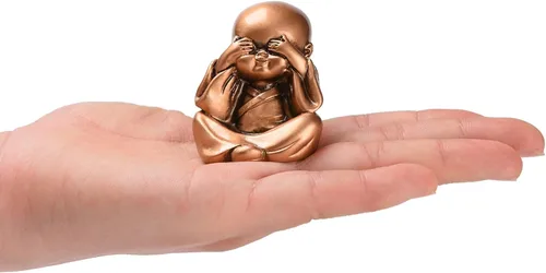 Vista 2 de BRABUD TQGJBS233 - Juego de 4 figuras de monjes de resina Hear No Evil See No Evil Speak No Evil TQGJBS233