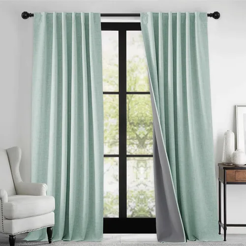 Vista 2 de RYB HOME Cortinas de lino texturizado 100% opacas de 84 pulgadas de largo, aislamiento térmico, privacidad, ahorro de energía para dormitorio, sala
