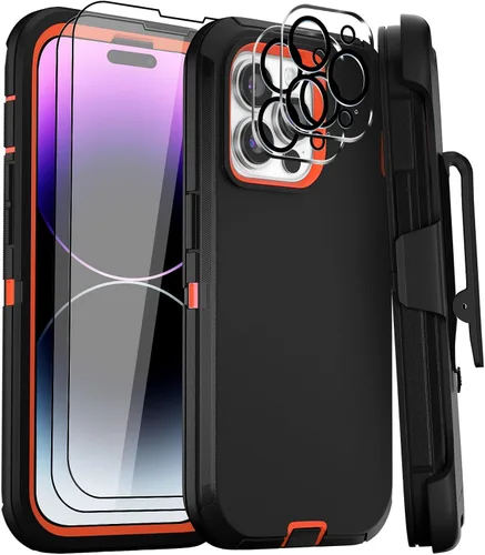 Vista 41 de Funda para iPhone 14 Pro Max de 6.7 pulgadas con clip para cinturón con 2 protectores de pantalla, 2 protectores de lente de cámara, cubierta