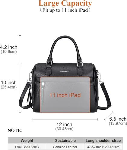 Vista 5 de Over Earth Genuine Leather Satchel Top-Handle Handbags for Women Ladies Crossbody Bag