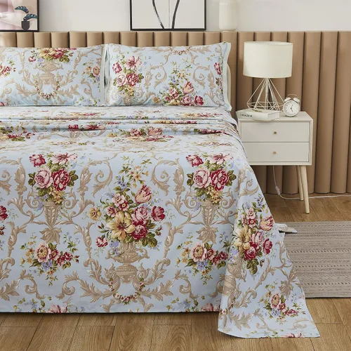 Vista 3 de ABREEZE Juego de sábanas de algodón egipcio tamaño individual (1000 hilos) floral y fundas de almohada (4 piezas), sábanas de algodón egipcio