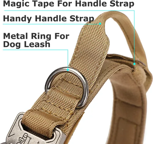 Vista 3 de Collar táctico para perro, collar militar de entrenamiento para perros, asa de control y hebilla de metal pesado para entrenamiento de perros Negro