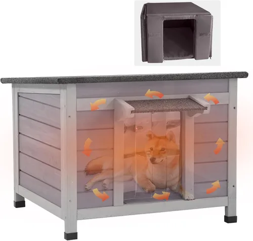 Vista 8 de Casa de madera para perros pequeños, gatos, jaula de interior con solapas de puerta de PVC