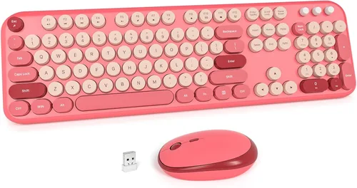 Vista 15 de MOFII Combo de teclado y mouse inalámbricos, máquina de escribir compacta, juego de teclado y mouse redondos retro, Plug and Play, para Windows