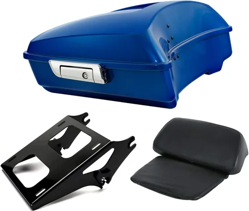 Vista 24 de Respaldo de Maletero de Equipaje King Tour Negro Brillante con Placa de Rack de Montaje Compatible con Harley Modelos Touring 2014-2025 Road Glide