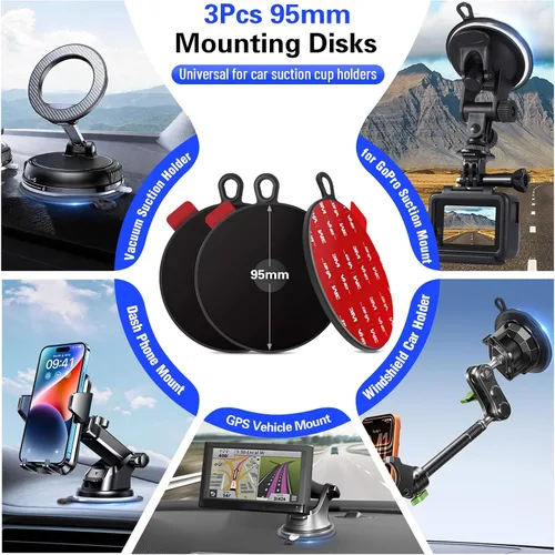 Vista 2 de Disco de montaje para tablero de instrumentos para ventosa, 3.740 in (3.74 pulgadas), disco adhesivo resistente al calor 3M para soporte