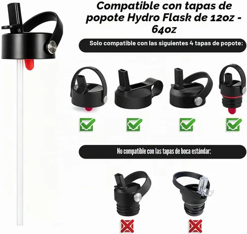 Vista 2 de Greant Paquete de 6 popotes de repuesto para botella Hydro Flask con tapa de popote de boca ancha, 9.8 pulgadas de largo x 0.33 pulgadas de ancho