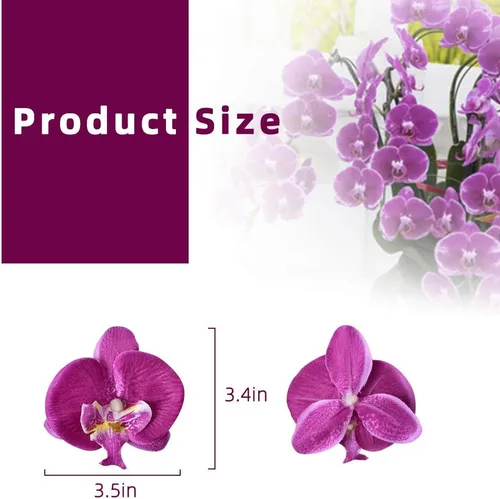 Vista 2 de 4 piezas de flores artificiales de seda Phalaenopsis, 20 cabezas de orquídea mariposa falsas moradas para boda, ramo floral, decoración de centros