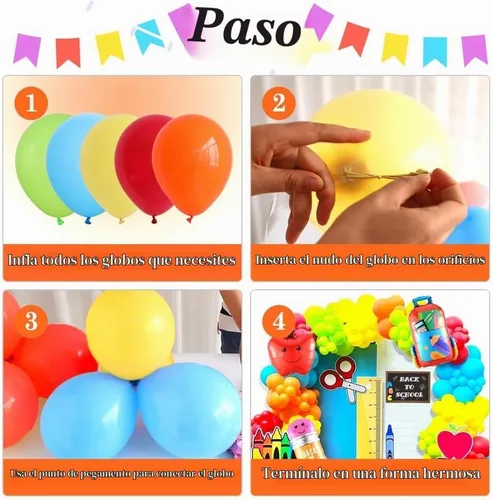 Vista 3 de Kit de arco de guirnalda de globos de regreso a clases, bolsa de lápices de autobús escolar, globo de aluminio con globos arcoíris para el primer
