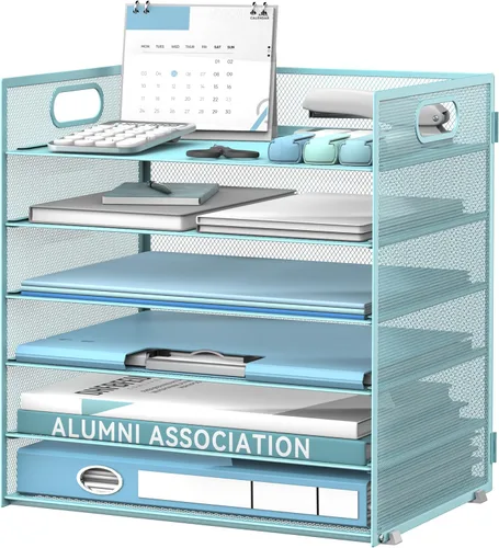 Vista 17 de Daltack Organizador de papel de 6 niveles para escritorio, organizador de bandejas de papel para escritorios, organizadores de archivos de Negro