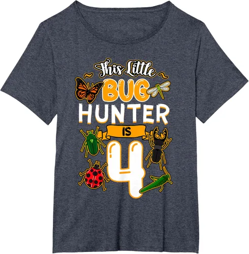 Vista 60 de Camiseta de fiesta de cumpleaños de insectos de este cazador de insectos de 4 años, Negro, S