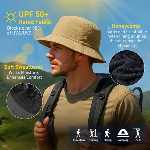 Vista 5 de TOP-EX XL XXL - Gorros de lluvia de gran tamaño para verano, impermeables, para golf, safari, protección UV, UPF 50+ Te92557_negro
