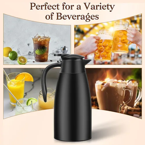 Vista 5 de 1 unidad de Jarra de café térmica de 68 OZ, Jarra de café aislada de acero inoxidable de doble pared con vacío térmico y cepillos, Termo