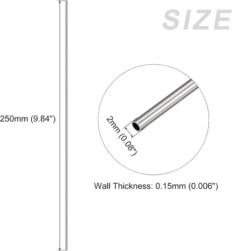 Vista 2 de METALLIXITY Tubo de acero inoxidable 304 (0.079 in de diámetro x 0.006 in de pared T x 9.843 in de largo), 8 piezas, tubo recto - para muebles