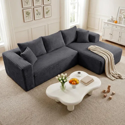 Vista 29 de Sofá modular en forma de L de 118 pulgadas, moderno sofá modular de pana de espuma viscoelástica de 4 plazas con otomana, asiento profundo tapizado