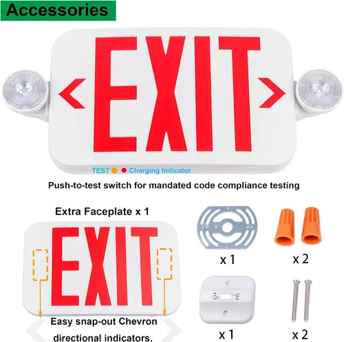 Vista 6 de LIT-PaTH Letrero LED de salida combinado con 2 luces de cabeza ajustables y cara doble, baterías de respaldo, iluminación de salida de emergencia
