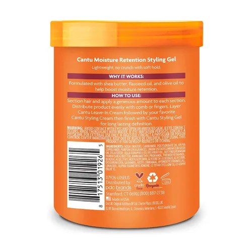 Vista 2 de Cantu Gel para peinar con retención de humedad con linaza y aceite de oliva, fijación flexible por Cantu para unisex, gel de 18.5 onzas