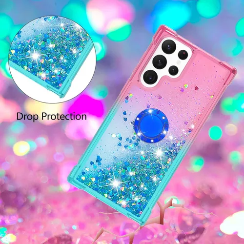 Vista 5 de Funda para Samsung Galaxy S22 Ultra, Gradient Quicksand Series Glitter Bling Flowing Liquid Flotante TPU Bumper Cushion Reforzado Corners Women