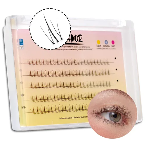 Vista 14 de Pestañas postizas 3D con volumen de ojo de gato, pestañas de banda transparente de 0.472 pulgadas, aspecto natural, imitación de visón, tira