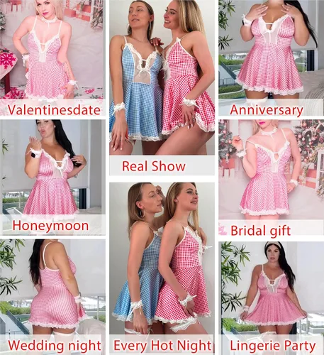 Vista 3 de Avidlove Lencería sexy para mujer, juego de rol, traje de sirvienta, cosplay, vestido de lencería de encaje travieso babydolls lencería