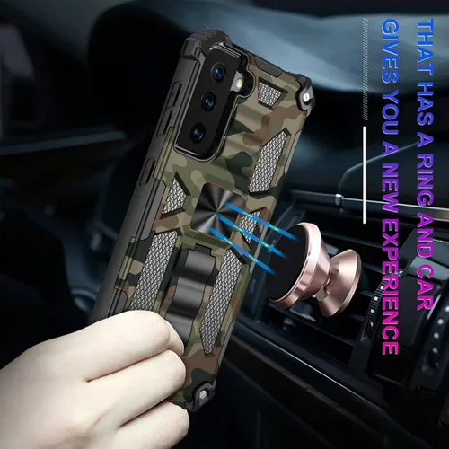 Vista 4 de Funda compatible con Samsung Galaxy S25 Ultra, resistente estilo militar, PC+TPU a prueba de golpes, camuflaje con soporte y soporte de metal