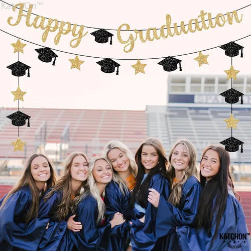 Vista 8 de Cartel de feliz graduación con purpurina – No DIY, pre-encordado Cartel de feliz graduación para decoraciones de fiesta de graduación 2026