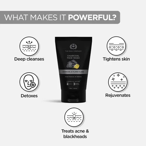 Vista 4 de The Man Company Lavado facial de carbón activado para menylang ylang y argán aceites esenciales contaminación, control de aceite de acné, limpieza