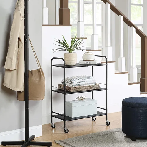 Vista 3 de SunnyPoint Carrito de manualidades organizador con ruedas de metal (grande, BLK)
