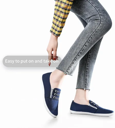 Vista 5 de Tenis de lona para mujer, zapatos casuales para caminar, zapatos de tenis planos, zapatos de vestir antideslizantes, zapatos de trabajo