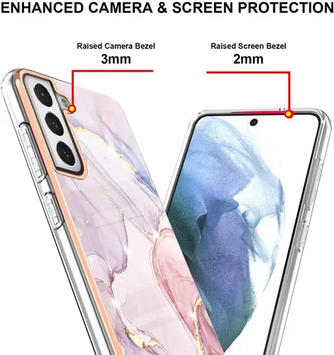 Vista 4 de Funda compatible con Samsung Galaxy S21 FE para mujeres y niñas, bonitos diseños de mármol, de lujo, delgada, resistente, a prueba de golpes, funda