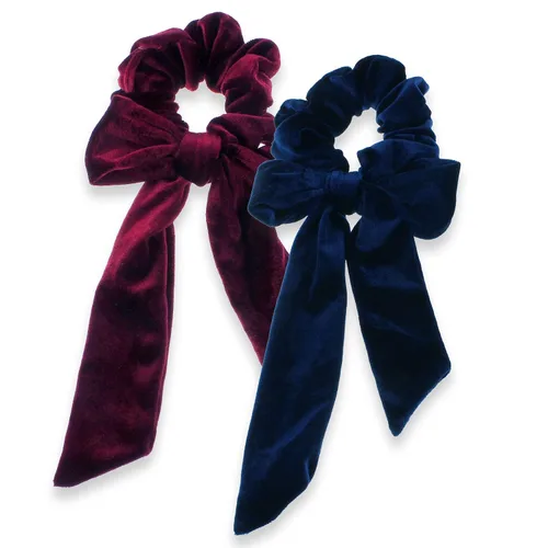 Vista 7 de My Lello 2pcs Velvet Long Tail Bow Hair Scrunchies Variedad Negro/Rojo