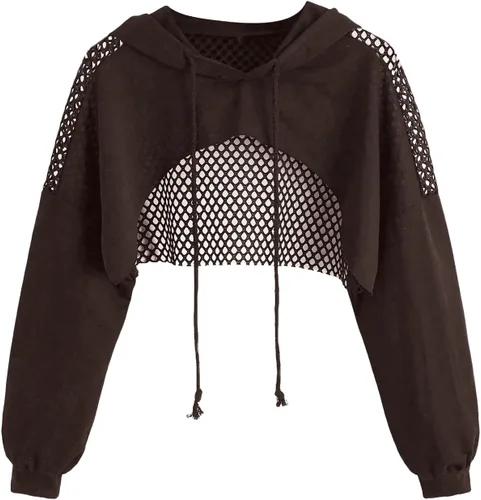 Vista 14 de SweatyRocks - Sudadera de manga larga, informal, corta, con diseño de abertura frontal, para mujer Negro sólido