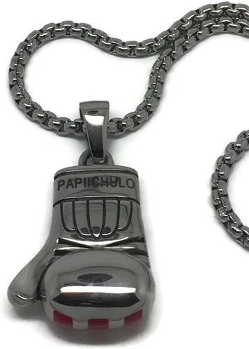 Vista 3 de Colgante de guante de boxeo con bandera puertorriqueña con caja de 24 pulgadas, collar de cadena de acero inoxidable enlazado para hombres