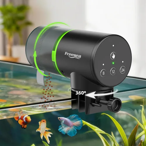 Vista 11 de FREESEA Alimentador Automático de Peces para Acuario: Pequeño Dispensador Automático de Comida para Peces de Vacaciones Recargable por USB