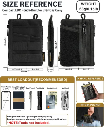 Vista 4 de VIPERADE VE18 EDC Bolsa, Organizador de Bolsillo para Hombres, Organizador de Bolsillo EDC, 3 Ranuras con 2 Bolsillos con Cremallera, Bolsa