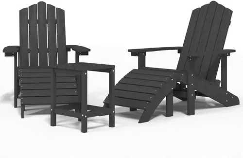 Vista 3 de Sillas Adirondack para patio con reposapiés y mesa HDPE antracita silla de patio al aire libre sillas de comedor al aire libre Sillas para Comedor