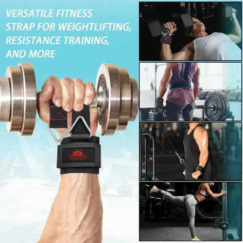 Vista 7 de Correas ajustables para muñeca y tobillo con anillo triangular para levantamiento de pesas, tríceps, pilates, máquinas de cable y rehabilitación